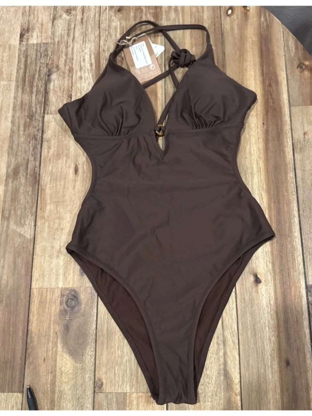 Berlook One Piece Swimsuit Coffee Brown S Small Strappy Back Econyl NEW $85